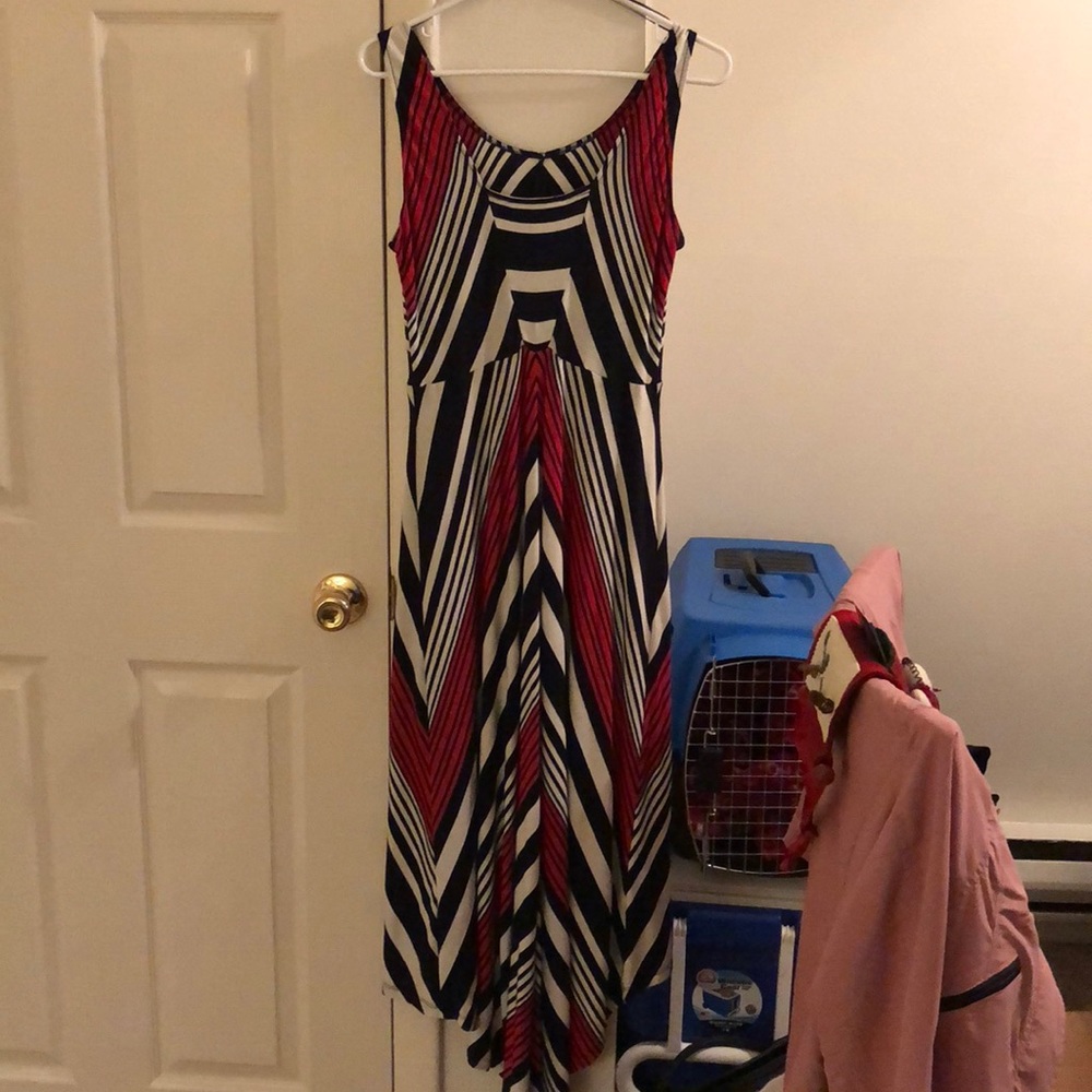 JCP red, white, and blue striped maxi dress